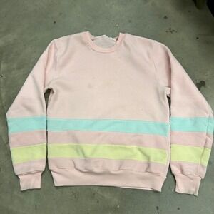 Vintage 80s 90s Pastel Pink Striped Pullover Women's Small Crewneck Sweatshirt
